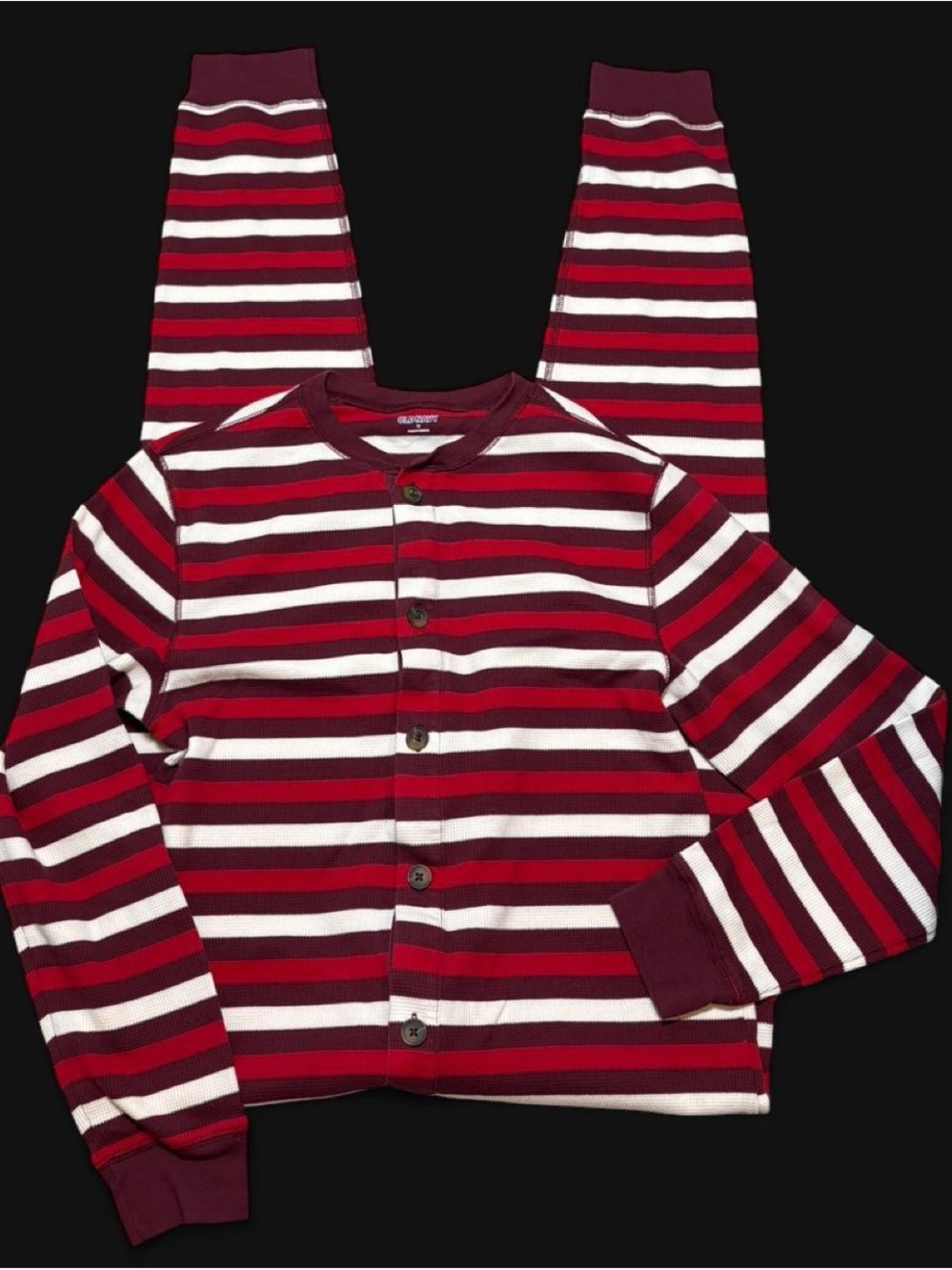 Old Navy Maroon, Red & White Striped Button-Up Top